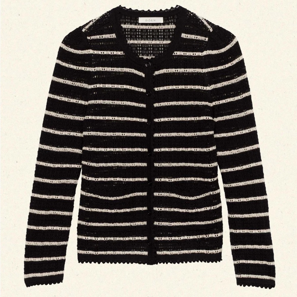 Doen Black and White Striped Therese Cardigan